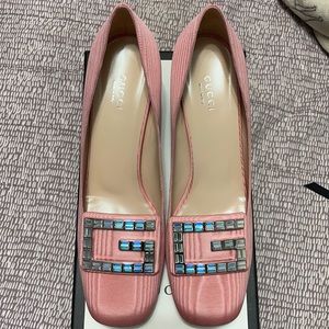 Gucci Silk Moire “Madelyn” Pumps -Crystal Embellished